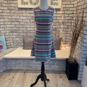 Nanette Lapore - Striped lilac, aqua green & fawn dress  - Size 2